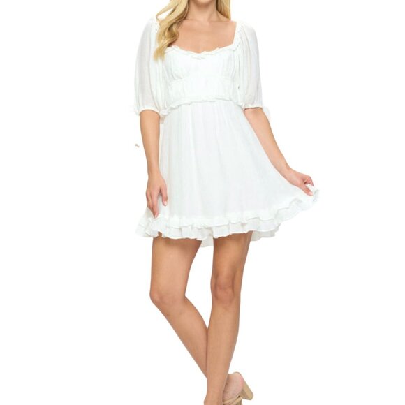 Angel Biba Ruffle Babydoll Mini Dress White Size Large NWT - Picture 3 of 3